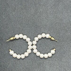 Elegant Simulated Pearl Hoop Earrings | Classic  Gold Tone | Statement Jewelry